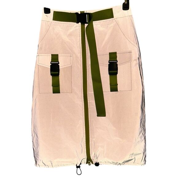 CAPSULLE Y2K Style Reflective High-Waist Midi Skirt With Neon Straps K - Picture 11 of 16